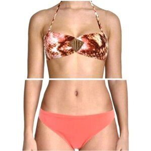 RADIO FIJI‎ Womens 2 Piece Bikini SZ S Diamante Coral Halter Embroidered Padded